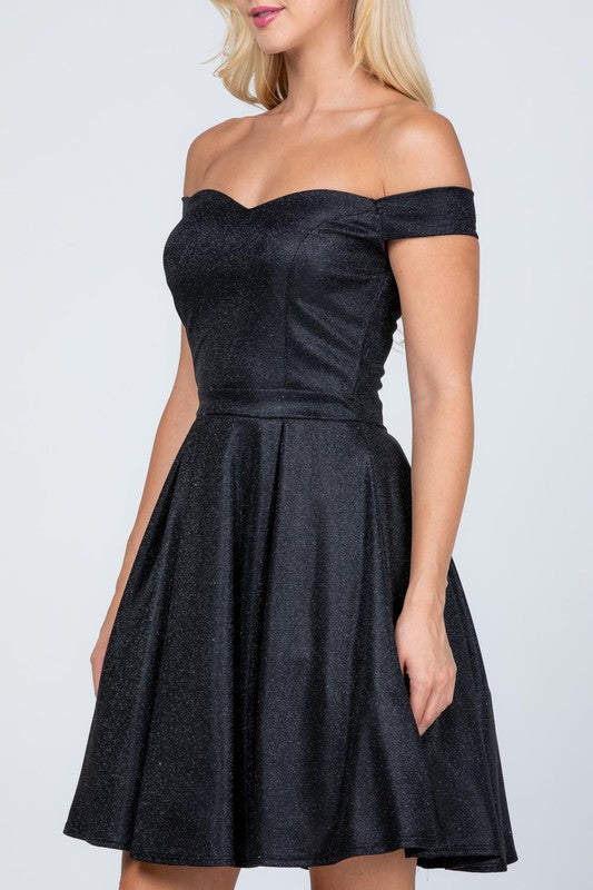 Off the shoulder skater dress jaquard - Fuzzys Fashion USA