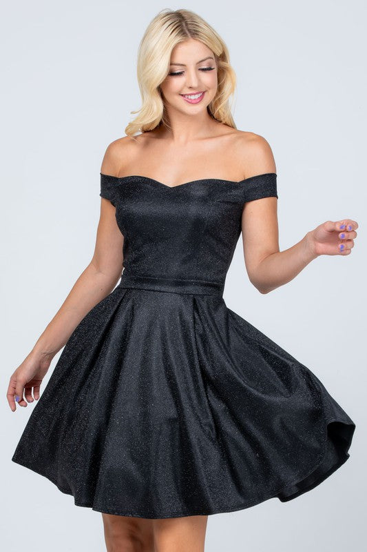 Off the shoulder skater dress jaquard - Fuzzys Fashion USA