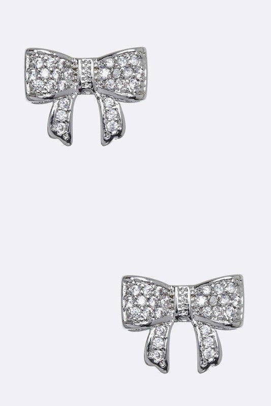 CZ Bow Stud Earrings - Fuzzys Fashion USA
