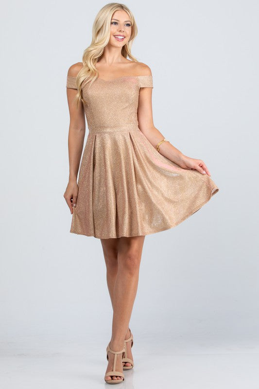 Off the shoulder skater dress jaquard - Fuzzys Fashion USA