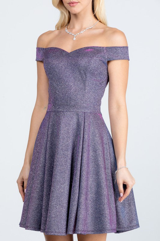 Off the shoulder skater dress jaquard - Fuzzys Fashion USA