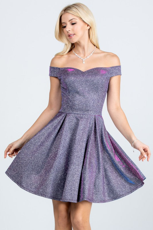 Off the shoulder skater dress jaquard - Fuzzys Fashion USA
