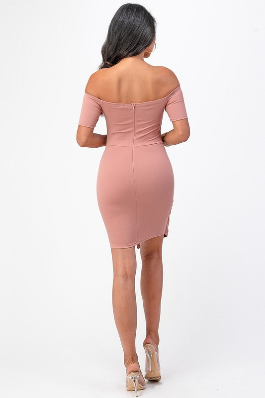 off the shoulder front twist bodycon dress - Fuzzys Fashion USA