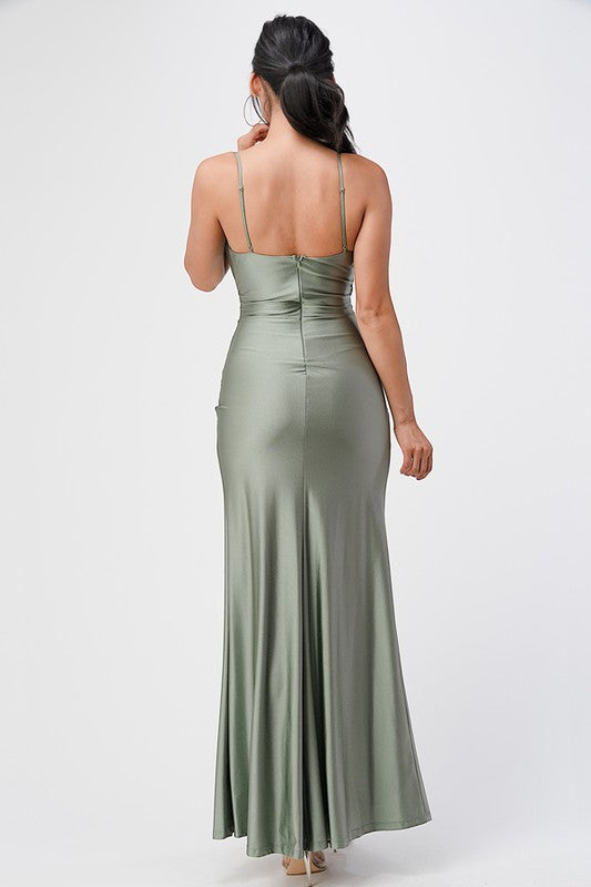 Tara side pleat overlap gown with side opening - Fuzzys Fashion USA