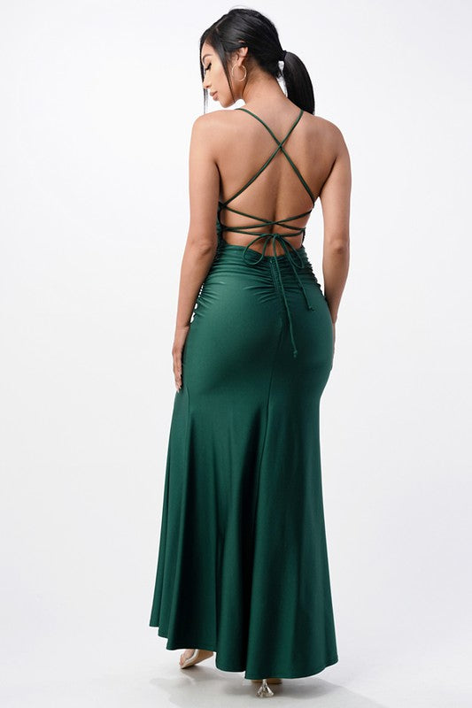 Back lace up mermaid dress with waist shirring - Fuzzys Fashion USA