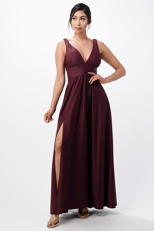 dull tricot deep V neck A line dress - Fuzzys Fashion USA