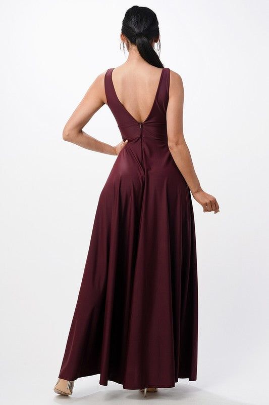 dull tricot deep V neck A line dress - Fuzzys Fashion USA