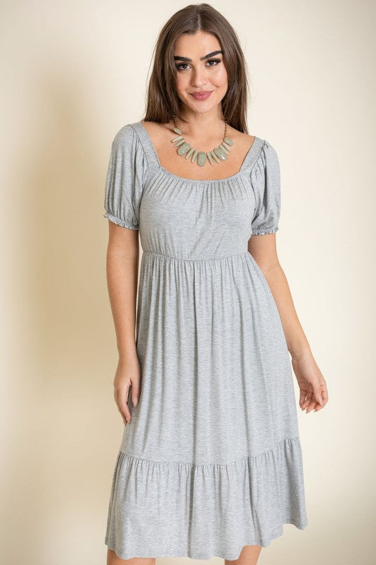 Square Neck Puff Sleeve Boho Dress - Fuzzys Fashion USA