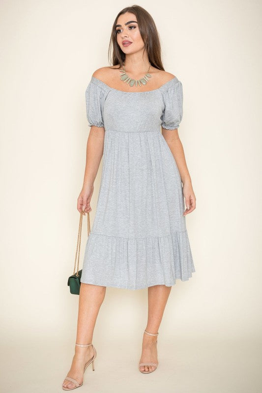 Square Neck Puff Sleeve Boho Dress - Fuzzys Fashion USA