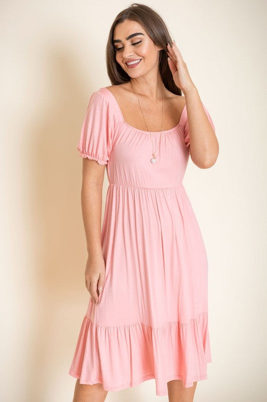 Square Neck Puff Sleeve Boho Dress - Fuzzys Fashion USA