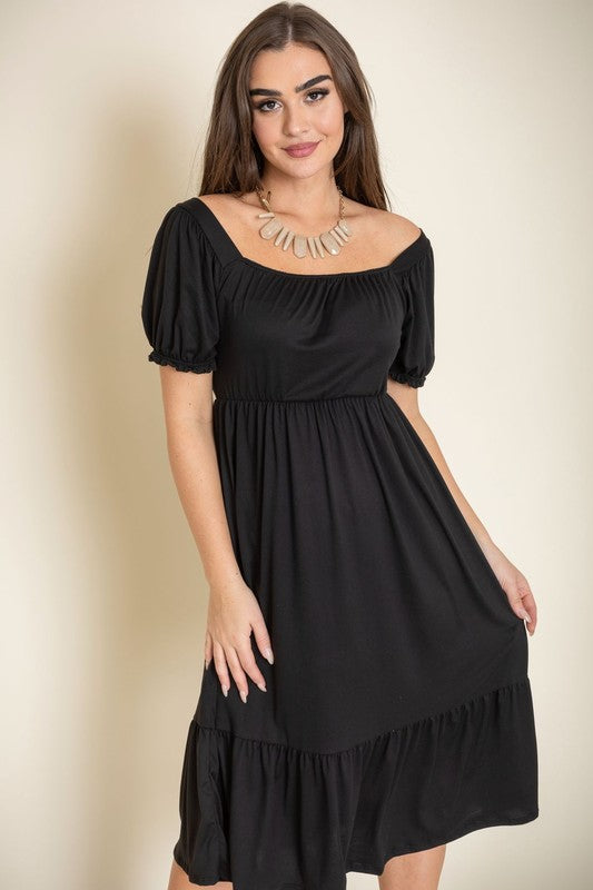 Square Neck Puff Sleeve Boho Dress - Fuzzys Fashion USA