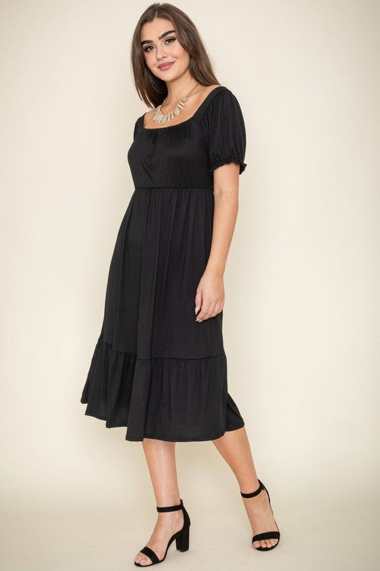 Square Neck Puff Sleeve Boho Dress - Fuzzys Fashion USA