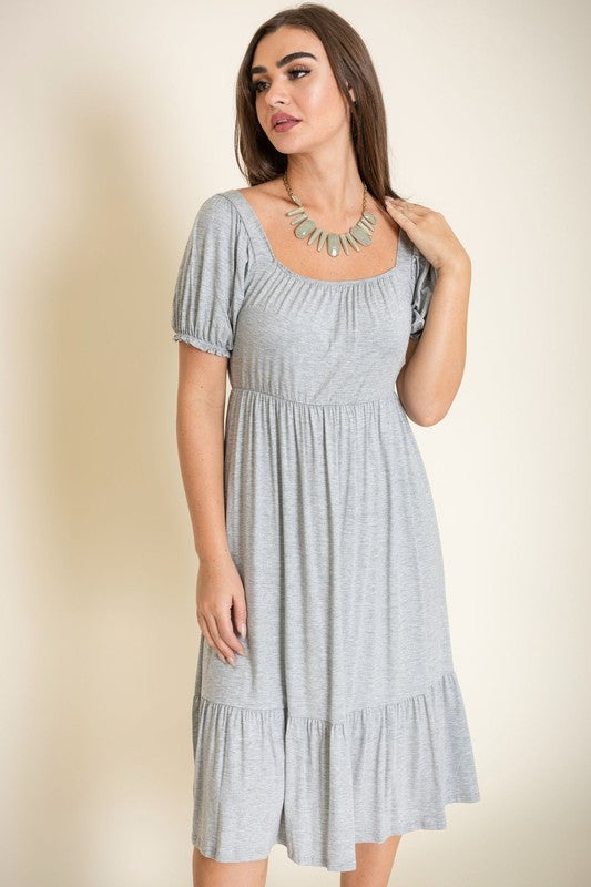 Square Neck Puff Sleeve Boho Dress - Fuzzys Fashion USA