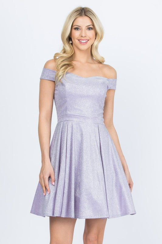 Off the shoulder skater dress jaquard - Fuzzys Fashion USA