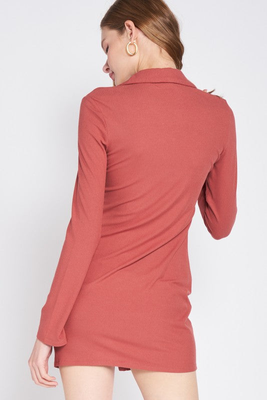 RUTCHED LONG SLEEVE DRESS - Fuzzys Fashion USA