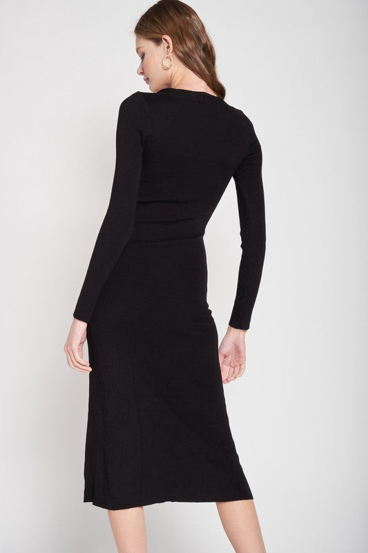 SQUARE NECK MIDI DRESS WITH SLIT - Fuzzys Fashion USA