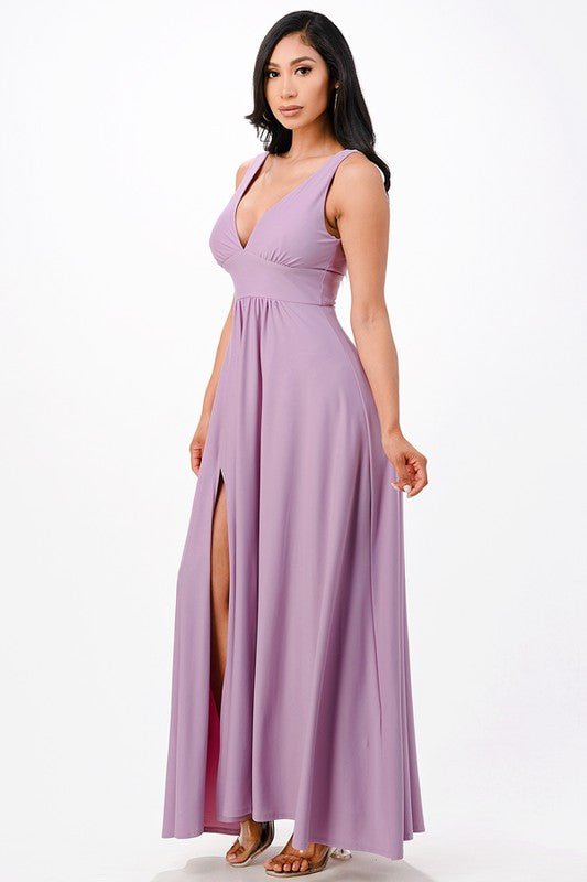 dull tricot deep V neck A line dress - Fuzzys Fashion USA