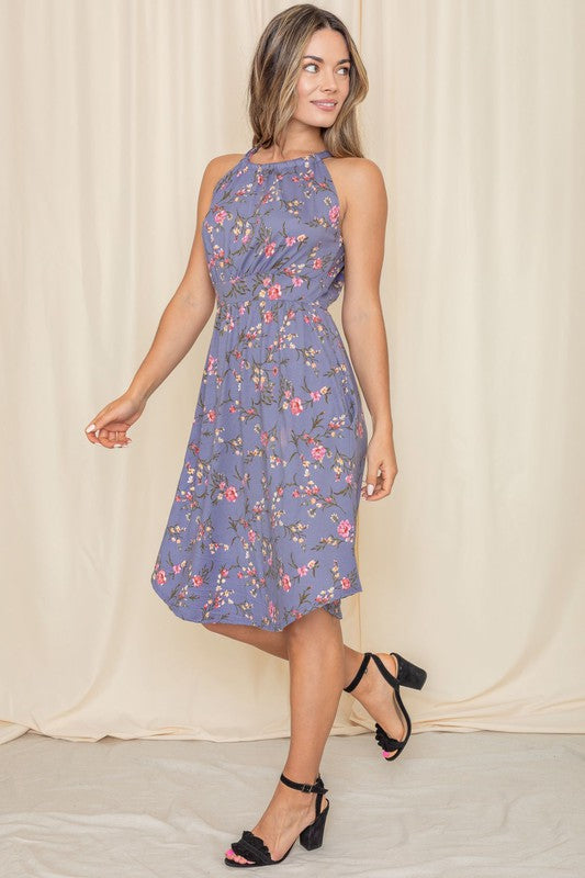 Floral Halter Top Midi Dress - Fuzzys Fashion USA