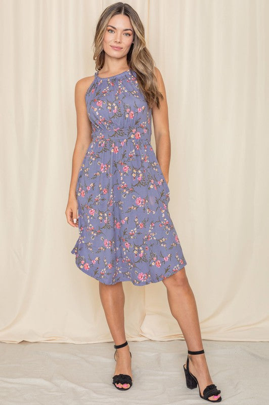 Floral Halter Top Midi Dress - Fuzzys Fashion USA