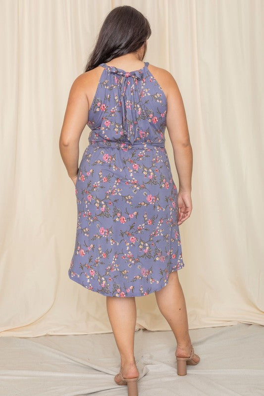 Plus Floral Halter Top Midi Dress - Fuzzys Fashion USA