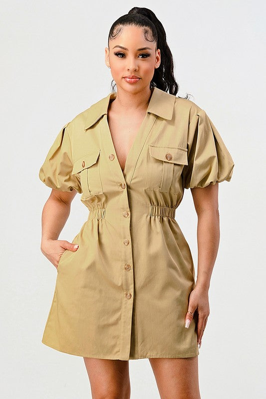 Casual but trendy safari mini dress - Fuzzys Fashion USA