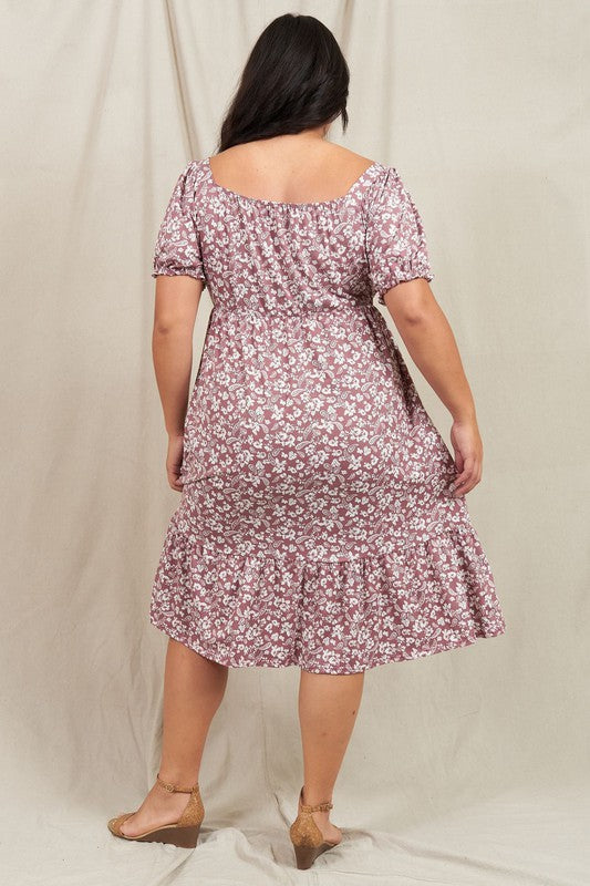 Paisley Floral Square Neck Puff Sleeve Boho Dress - Fuzzys Fashion USA