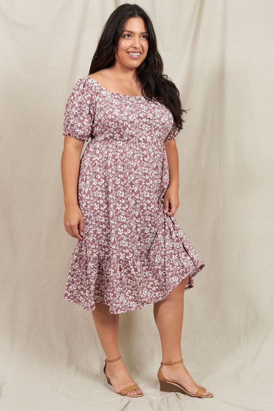 Paisley Floral Square Neck Puff Sleeve Boho Dress - Fuzzys Fashion USA