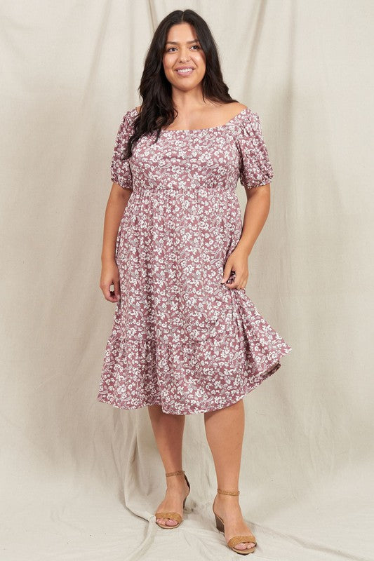 Paisley Floral Square Neck Puff Sleeve Boho Dress - Fuzzys Fashion USA
