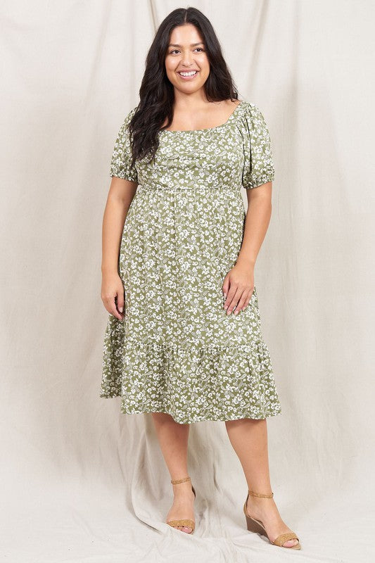 Paisley Floral Square Neck Puff Sleeve Boho Dress - Fuzzys Fashion USA