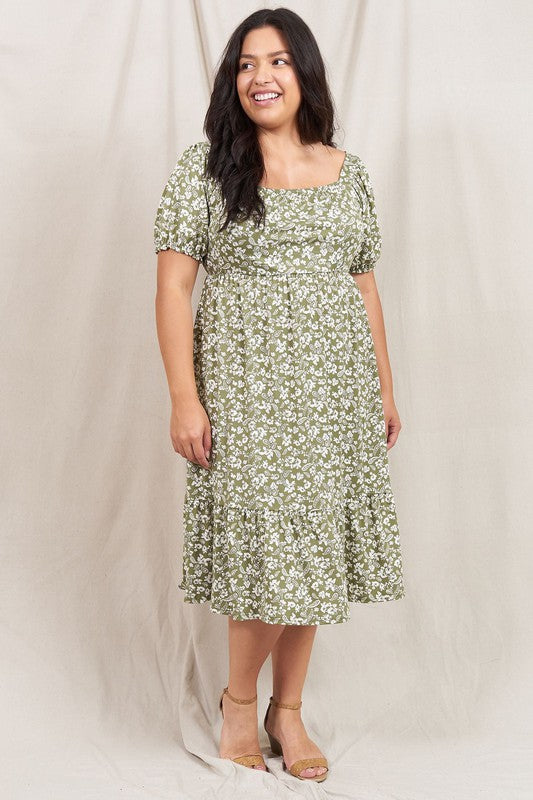 Paisley Floral Square Neck Puff Sleeve Boho Dress - Fuzzys Fashion USA