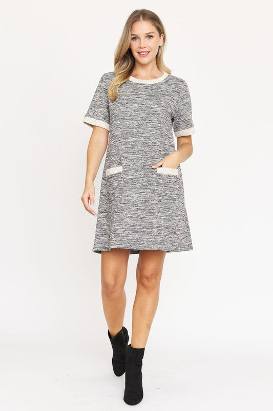 Preppy Tweed Shift Dress - Fuzzys Fashion USA