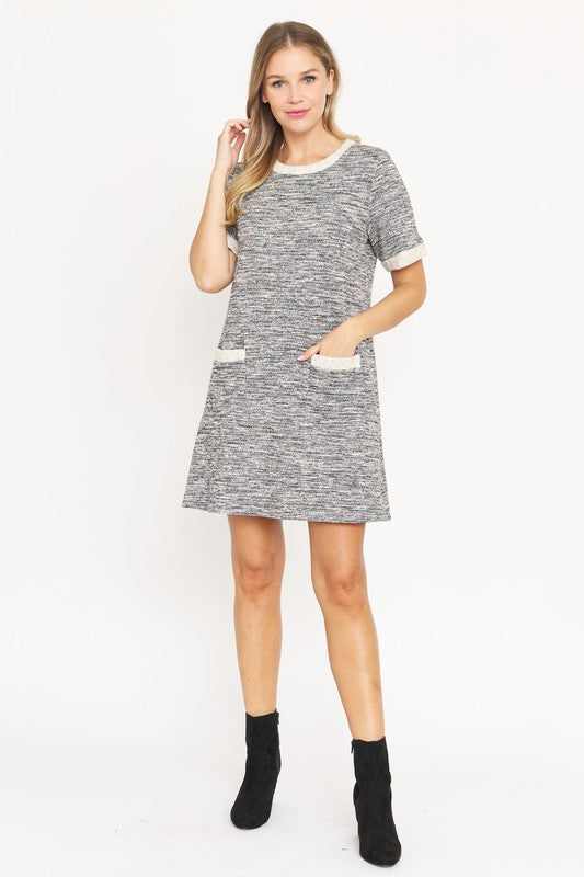 Preppy Tweed Shift Dress - Fuzzys Fashion USA