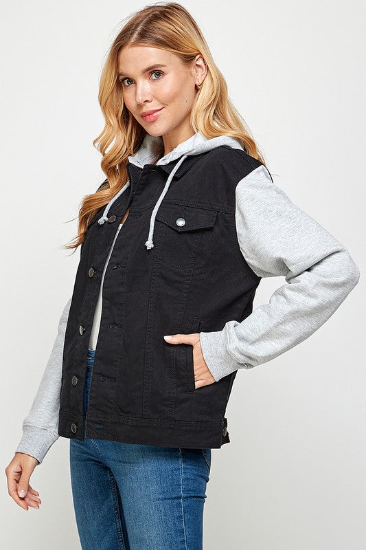 Women's Denim Jacket with Fleece Hoodies - Fuzzys Fashion USA
