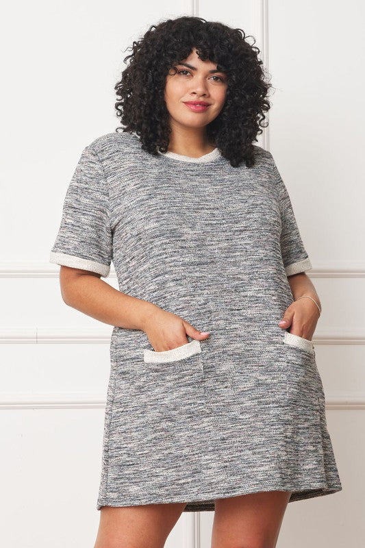 Plus Preppy Tweed Shift Dress - Fuzzys Fashion USA