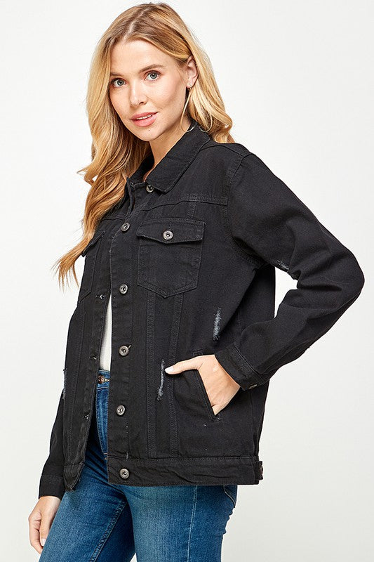 Women's Denim Jacket with Fleece Hoodies - Fuzzys Fashion USA