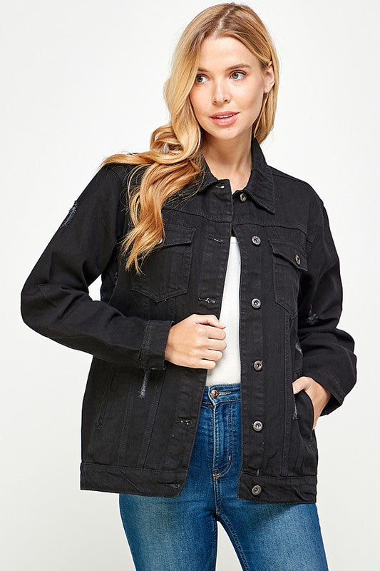 Women's Denim Jacket with Fleece Hoodies - Fuzzys Fashion USA