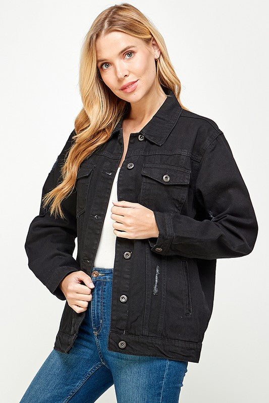 Women's Denim Jacket with Fleece Hoodies - Fuzzys Fashion USA