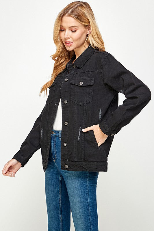 Women's Denim Jacket with Fleece Hoodies - Fuzzys Fashion USA