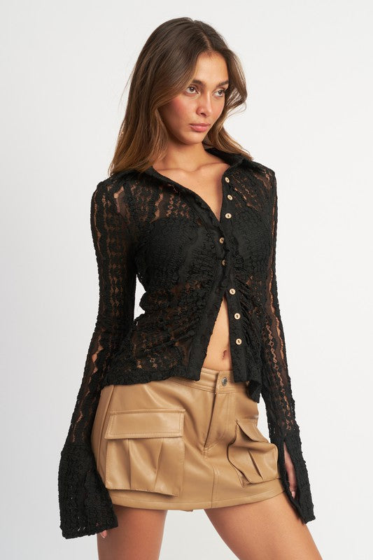 BELL SLEEVE LACE TOP - Fuzzys Fashion USA