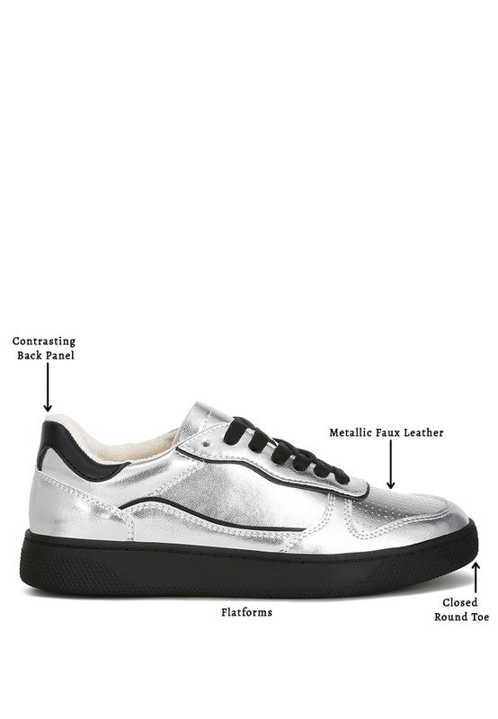 Kyniska Metallic Faux Leather Everyday Sneakers - Fuzzys Fashion USA