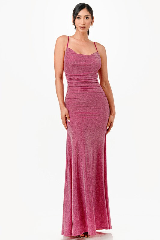 Sparking cowl neck long dress - Fuzzys Fashion USA