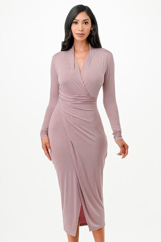 Criss Cross Long Sleeve Midi Dress - Fuzzys Fashion USA