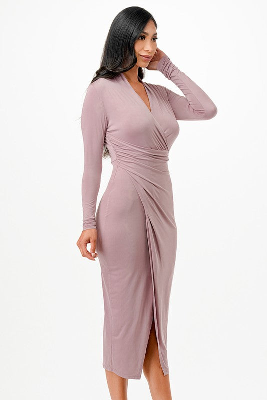 Criss Cross Long Sleeve Midi Dress - Fuzzys Fashion USA