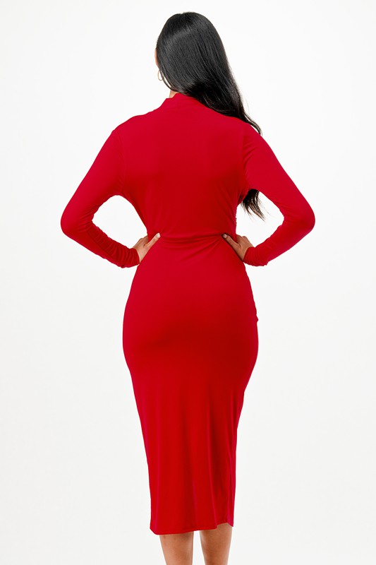 Criss Cross Long Sleeve Midi Dress - Fuzzys Fashion USA