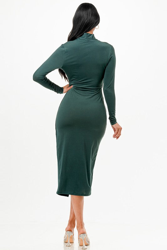 Criss Cross Long Sleeve Midi Dress - Fuzzys Fashion USA