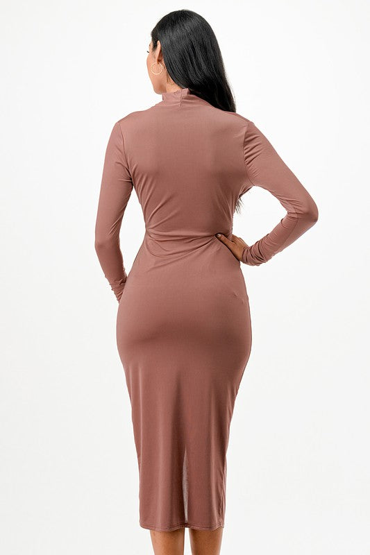 Criss Cross Long Sleeve Midi Dress - Fuzzys Fashion USA
