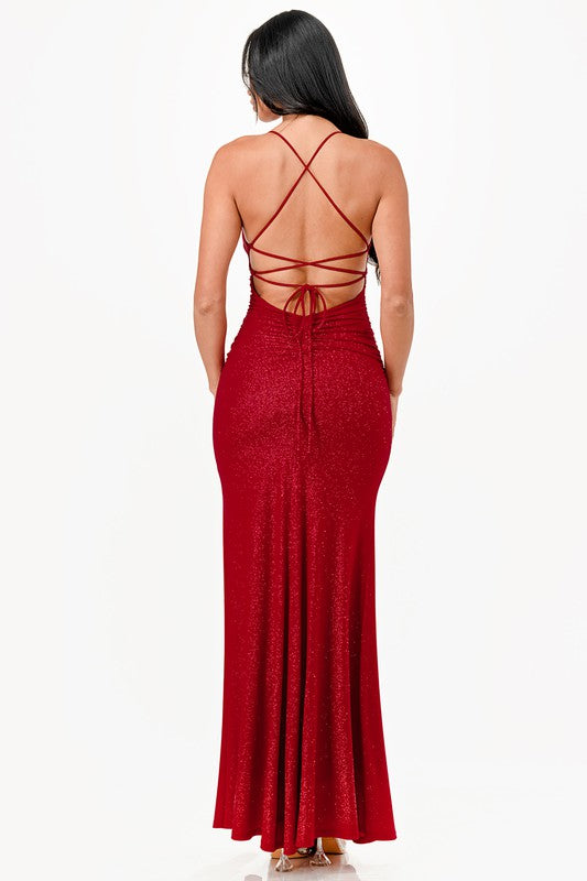 Glittered Back lace up Dress - Fuzzys Fashion USA