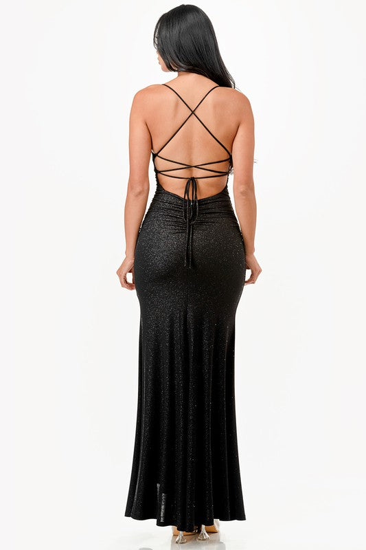 Glittered Back lace up Dress - Fuzzys Fashion USA