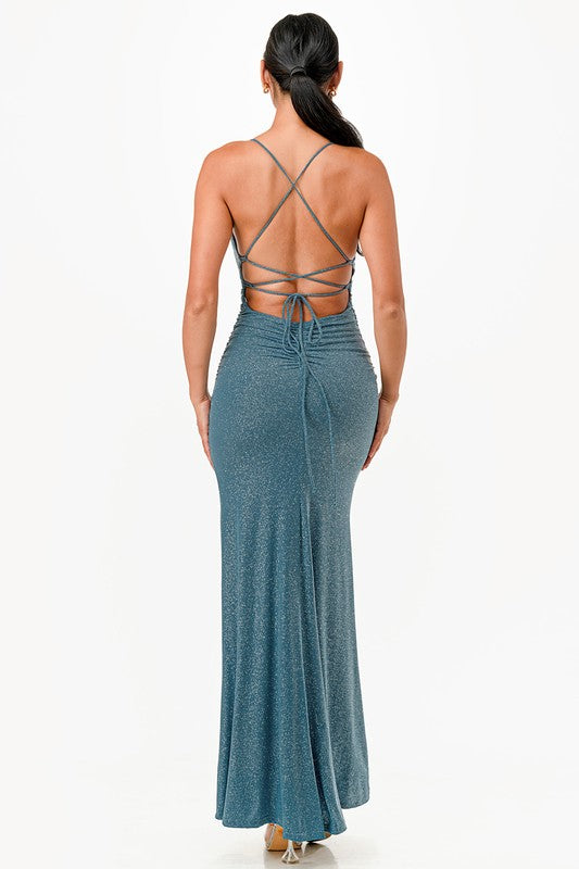 Glittered Back lace up Dress - Fuzzys Fashion USA