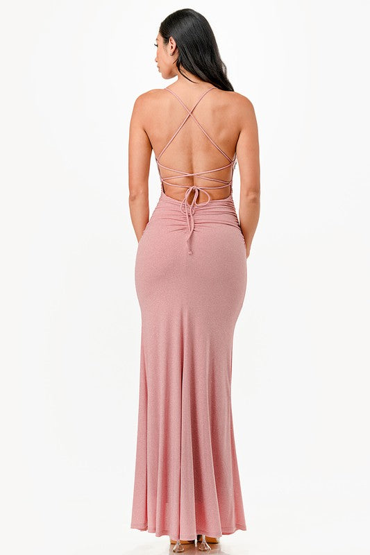 Glittered Back lace up Dress - Fuzzys Fashion USA